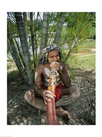 Aborigine playing a didgeridoo, Cairns, Queensland, Australia Fine Art Print