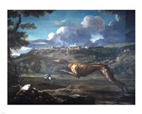 Pace, Michelangelo, Greyhound, rabbit, and the Castle of Ariccia Fine Art Print