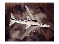 B747 with Space Shuttle on it from Above Fine Art Print