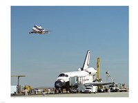 Endeavour on Runway with Columbia on SCA Overhead Fine Art Print