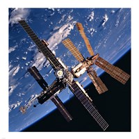 Mir Space Station And Earth Fine Art Print