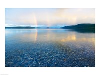 Reflection of a rainbow in a lake, Lake Khovsgol, Sayan Mountains, Russian-Mongolian border Fine Art Print