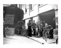Taking care of  maintenance of the racing bicycles during a rest day in Belfort Fine Art Print
