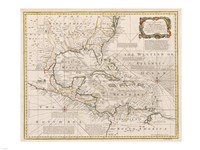 1720 Map of the West Indies with the Adjacent Coasts of North and South America Fine Art Print