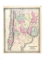 1855 Colton Map of Argentina, Chile, Paraguay and Uruguay Fine Art Print