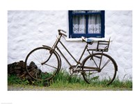 Bicycles leaning against a wall, Bog Village Museum, Glenbeigh, County Kerry, Ireland Fine Art Print