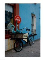 Statues of swans in a basket on a bicycle, Lahinch, Ireland Fine Art Print