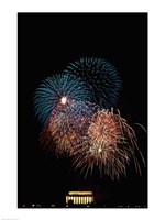 Fireworks display at night with a memorial in the background, Lincoln Memorial, Washington DC, USA Framed Print