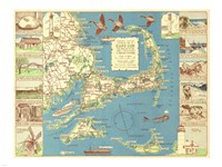 1940 Colonial Craftsman Decorative Map of Cape Cod, Massachusetts Fine Art Print