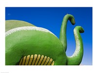 Sculptures of two dinosaurs outside a rock shop, Holbrook, Route 66, Arizona, USA Fine Art Print