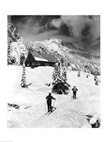 Rear view of two people skiing, Washington, USA Framed Print