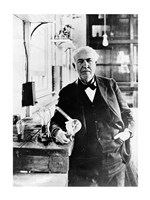 Thomas Edison with the first light bulbs Fine Art Print