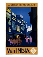 Visit India, a street by moonlight, travel poster 1920 Fine Art Print