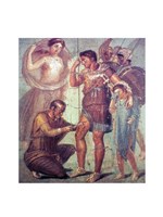 The doctor Japyx heals Aeneas, sided by aphrodite mural from Pompeii Fine Art Print