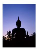 Silhouette of Buddha and temple during sunset, Sukhothai, Thailand Fine Art Print