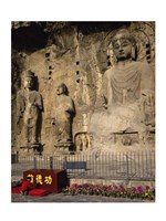 Buddha Statue in a Cave, Longmen Caves, Luoyang, China with Flowers - various sizes