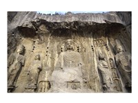 Buddha Statue Carved on a wall, Longmen Caves,  ground view in China Fine Art Print