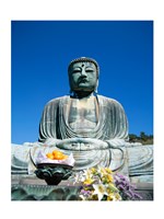 Daibutsu Great Buddha, Kamakura, Honshu, Japan With Flowers Framed Print