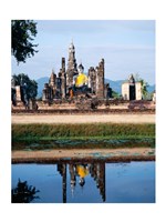 Silhouette of the Seated Buddha Reflected, Wat Mahathat, Sukhothai, Thailand Fine Art Print