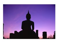 Silhouette of the Seated Buddha, Wat Mahathat, Sukhothai, Thailand Fine Art Print