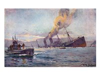 U-boat Sinking a Troop Transport Ship Framed Print