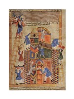 Illustration to the Old English Illustrated Hexateuch showing the construction of the Tower of Babel. Fine Art Print