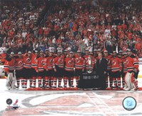 The New Jersey Devils with the Prince of Wales Trophy  after Winning the 2012 NHL Eastern Conference Finals Fine Art Print