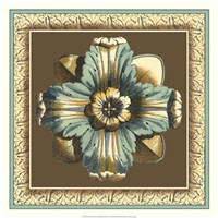 Printed Chocolate & Blue Rosette II Fine Art Print