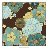 Cascading Blooms in Teal II Fine Art Print