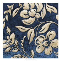 Indigo and Cream Brocade I Fine Art Print