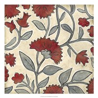 Red & Grey Floral I Fine Art Print