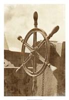 Sepia Ship's Wheel I Fine Art Print