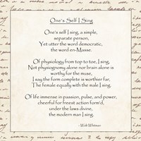 One's Self I Sing by Walt Whitman Fine Art Print