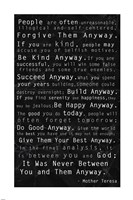 Mother Teresa Quote Black Fine Art Print