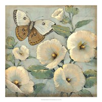 Butterfly & Hollyhocks II Framed Print