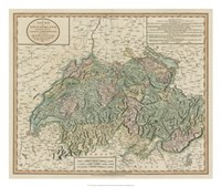 Vintage Map of Switzerland Fine Art Print
