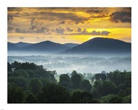 Asheville NC Blue Ridge Mountains Sunset and Fog Landscape Framed Print