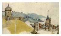View of a Walled City in River Landscape Fine Art Print