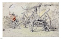 A Man Threshing Beside a Wagon Fine Art Print