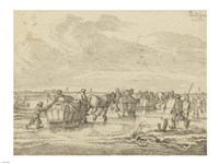 A Scene on the Ice with Skaters and Wagons Fine Art Print