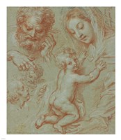 Studies of the Madonna and Child and of Heads Fine Art Print
