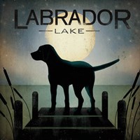 Moonrise Black Dog - Labrador Lake Framed Print