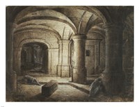 The Crypt of a Church with Two Men Sleeping Fine Art Print