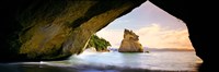 Rock formations in the Pacific Ocean, Cathedral Cove, Coromandel, East Coast, North Island, New Zealand Fine Art Print