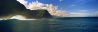 Rolling waves with mountains in the background, Molokai, Hawaii Fine Art Print