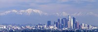 Buildings in a city with snowcapped mountains in the background, San Gabriel Mountains, City of Los Angeles, California, USA Fine Art Print