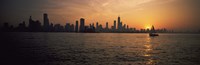 Silhouette of buildings at the waterfront, Navy Pier, Chicago, Illinois, USA Fine Art Print