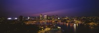 Aerial view of a city lit up at dusk, Baltimore, Maryland, USA by Panoramic Images - 27" x 9"