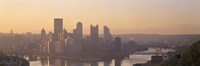 USA, Pennsylvania, Pittsburgh, Allegheny & Monongahela Rivers, View of the confluence of rivers at twilight Fine Art Print