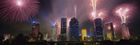 Fireworks Over Buildings In Houston, Texas Fine Art Print